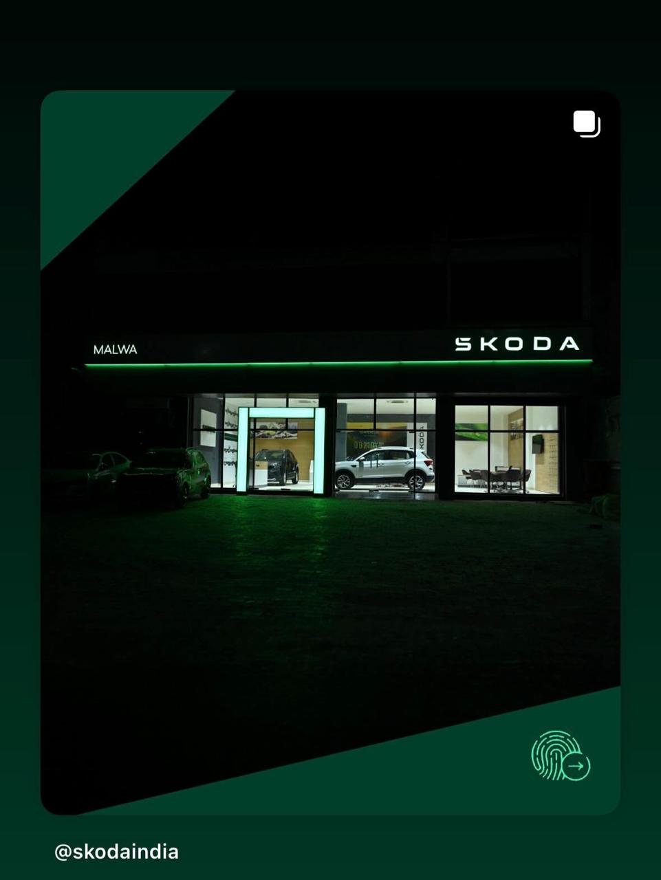 Green lights on the new Škoda showroom