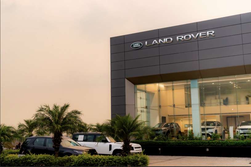 Malwa Automotives Land Rover showroom at dusk, Karnal